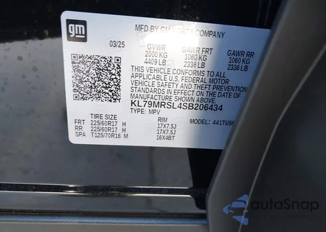 2025 Chevrolet Trailblazer Awd Lt из США, поврежденный, VIN KL79MRSL4SB206434